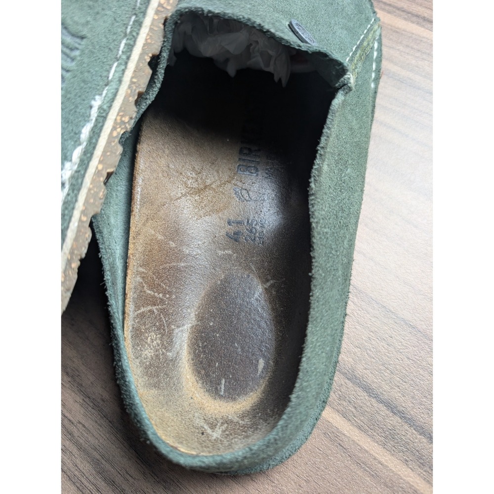 Birkenstock Boston Clogs Green Suede Leather Slip On Shoes EU41 US Women 10 Men8 - Picture 6 of 8